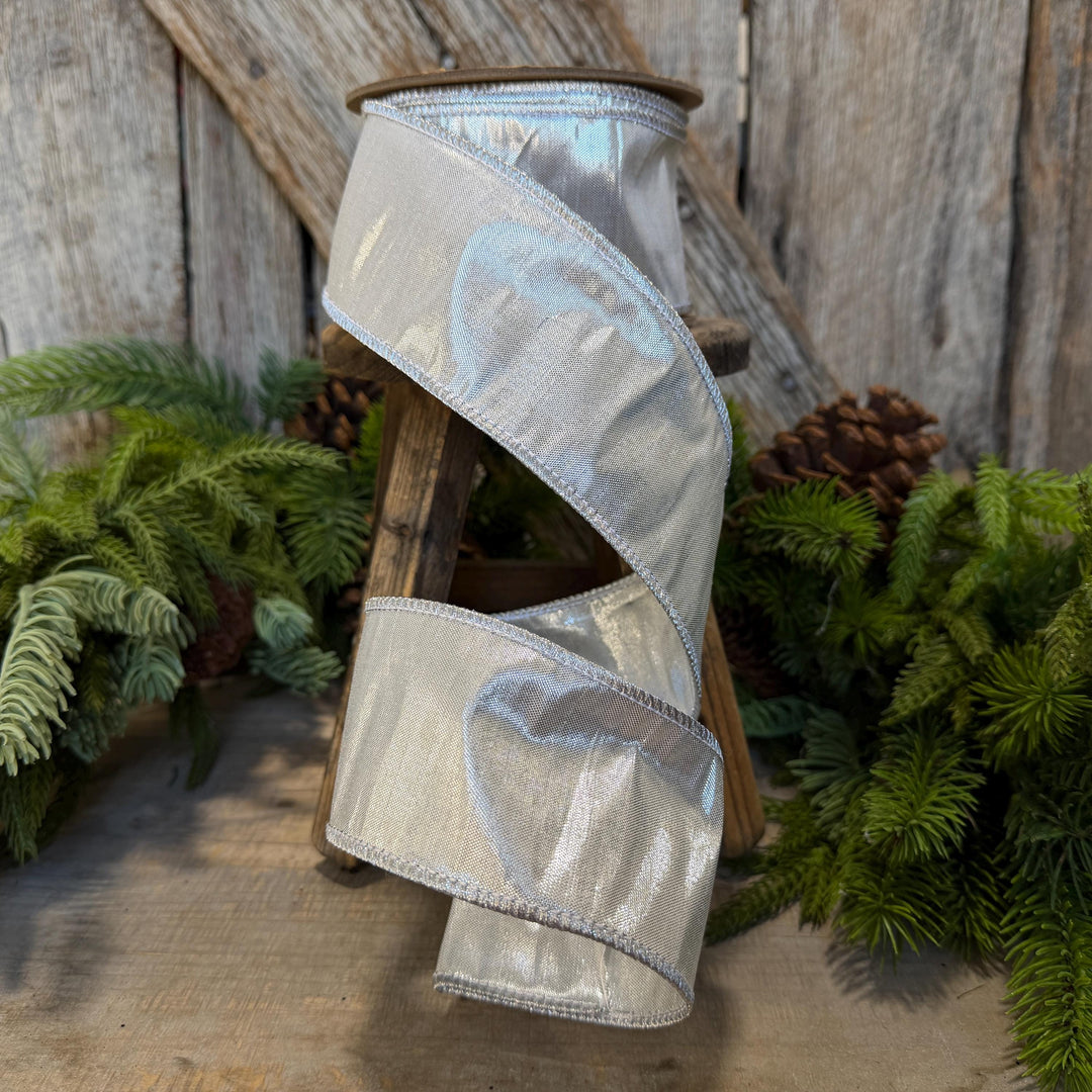 2.5" Silver Ribbon, Silver Metallic Ribbon, Christmas Ribbon, Halloween Ribbon