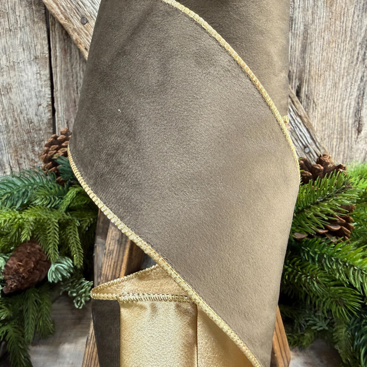 4" Taupe Brown Velvet RIbbon, Wired Ribbon, Brown Velvet Ribbon, Christmas Velvet Ribbon, Fall Ribbon, Designer Velvet Ribbon