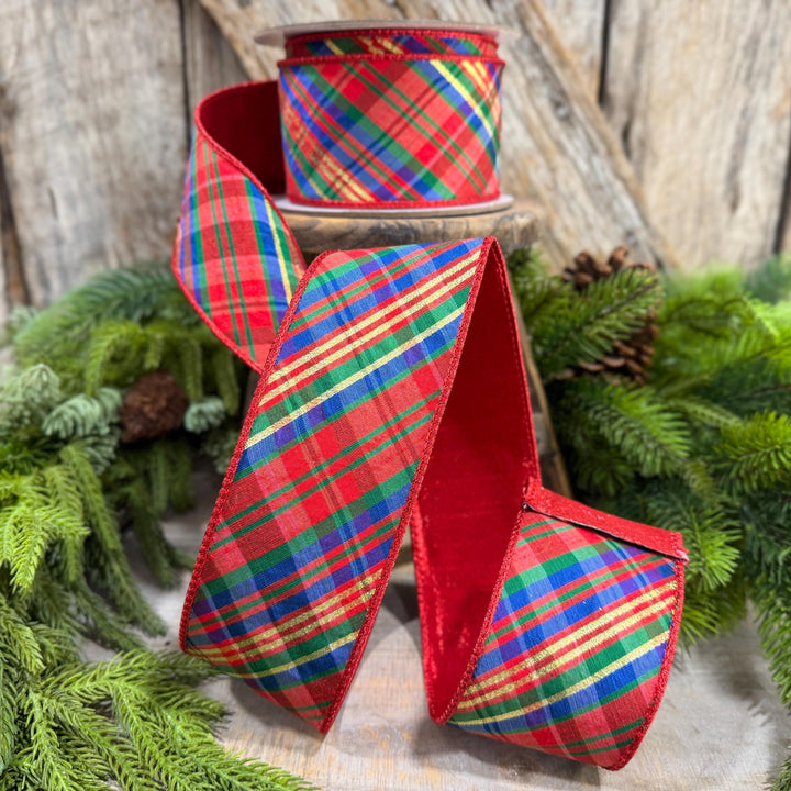 2.5" Chistmas Plaid ribbon, Farrisilk Ribbon, Nutcracker plaid ribbon, Christmas plaid ribbon, wired ribbon, Glitz Plaid Ribbon, RK700-32