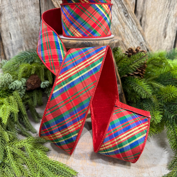 2.5" Chistmas Plaid ribbon, Farrisilk Ribbon, Nutcracker plaid ribbon, Christmas plaid ribbon, wired ribbon, Glitz Plaid Ribbon, RK700-32