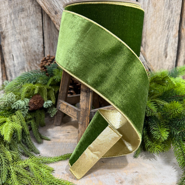 4" Forest Green Velvet Ribbon, Farrisilk Ribbon, Christmas Ribbon, Flashy Velvet Ribbon, RG807-45