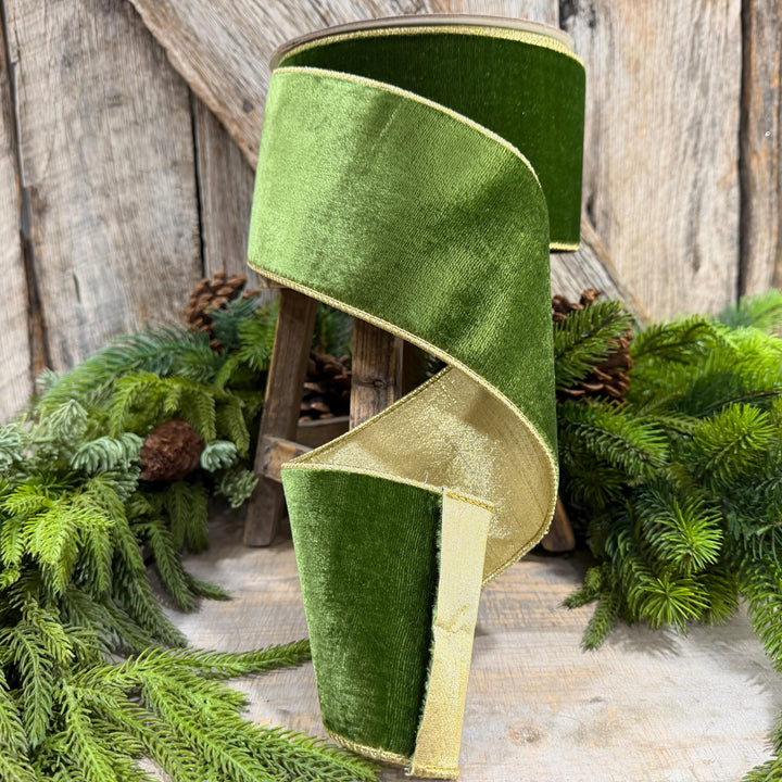 4" Forest Green Velvet Ribbon, Farrisilk Ribbon, Christmas Ribbon, Flashy Velvet Ribbon, RG807-45