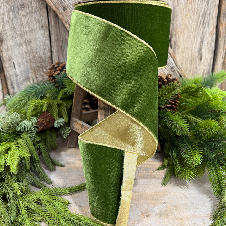 4" Forest Green Velvet Ribbon, Farrisilk Ribbon, Christmas Ribbon, Flashy Velvet Ribbon, RG807-45