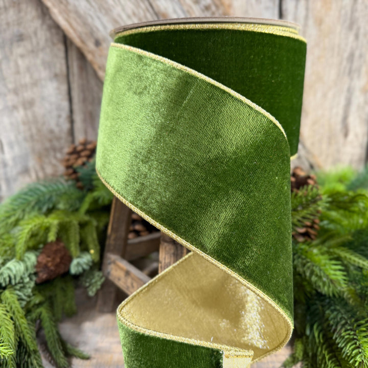 4" Forest Green Velvet Ribbon, Farrisilk Ribbon, Christmas Ribbon, Flashy Velvet Ribbon, RG807-45