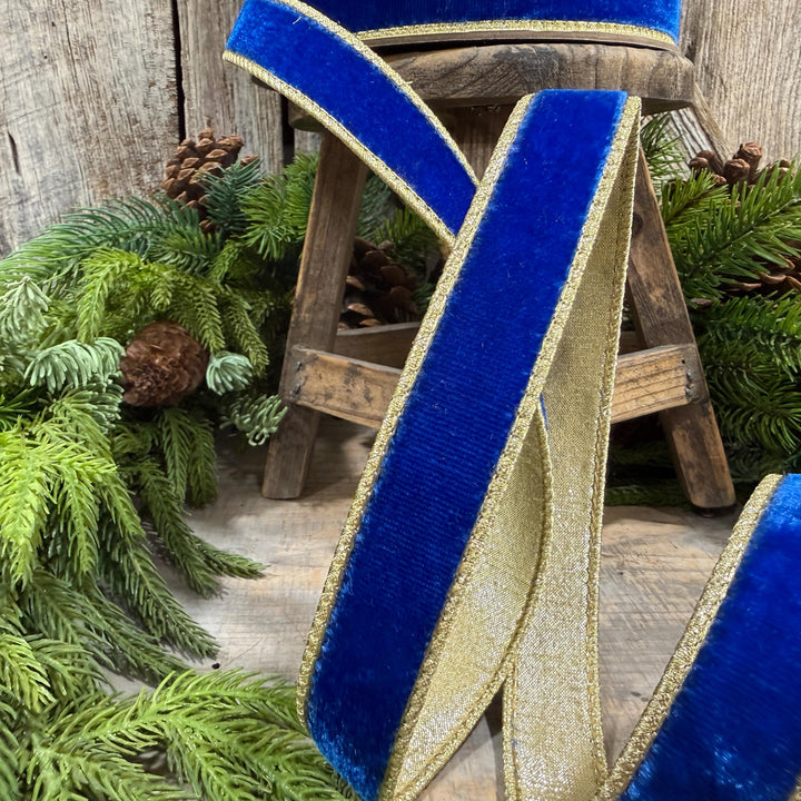 1" Royal Blue Flashy Velvet Ribbon, Farrisilk Ribbon, Christmas Ribbon