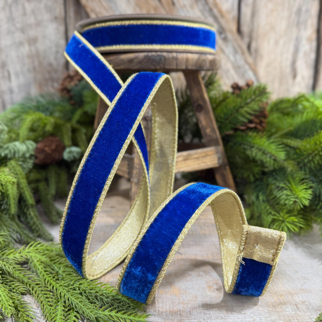 1" Royal Blue Flashy Velvet Ribbon, Farrisilk Ribbon, Christmas Ribbon
