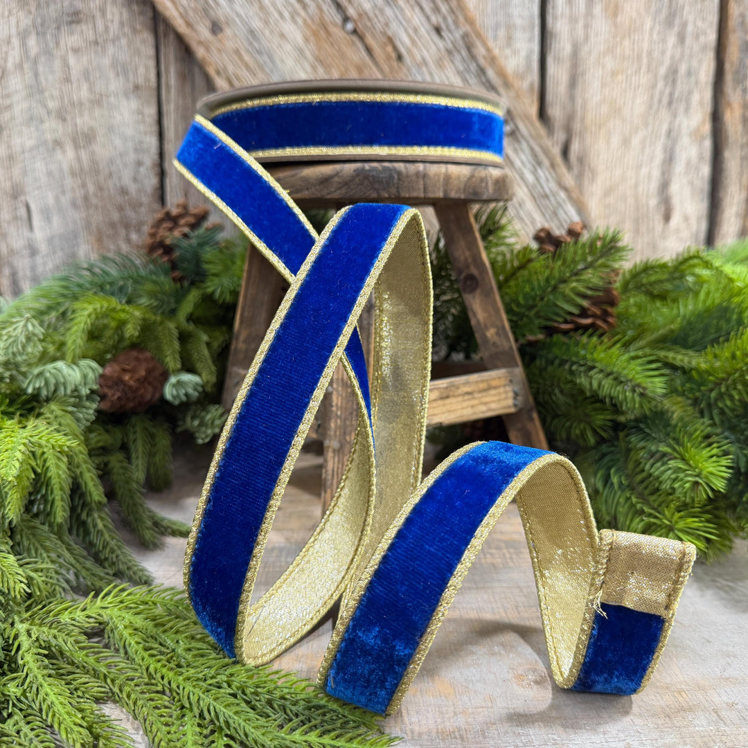 1" Royal Blue Flashy Velvet Ribbon, Farrisilk Ribbon, Christmas Ribbon