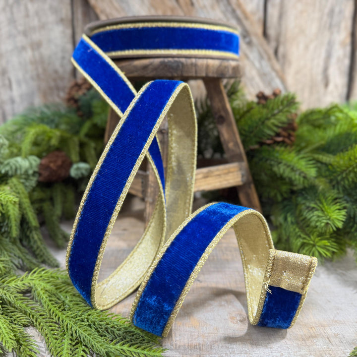 1" Royal Blue Flashy Velvet Ribbon, Farrisilk Ribbon, Christmas Ribbon