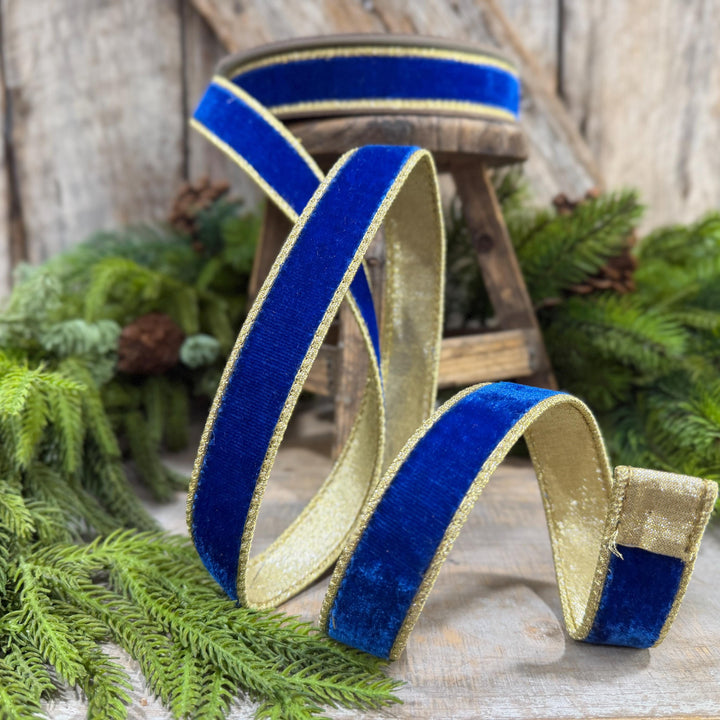 1" Royal Blue Flashy Velvet Ribbon, Farrisilk Ribbon, Christmas Ribbon