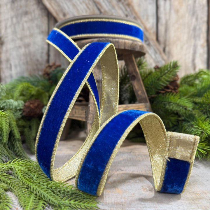 1" Royal Blue Flashy Velvet Ribbon, Farrisilk Ribbon, Christmas Ribbon