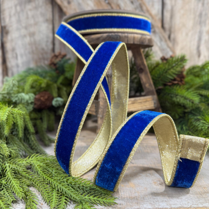 1" Royal Blue Flashy Velvet Ribbon, Farrisilk Ribbon, Christmas Ribbon