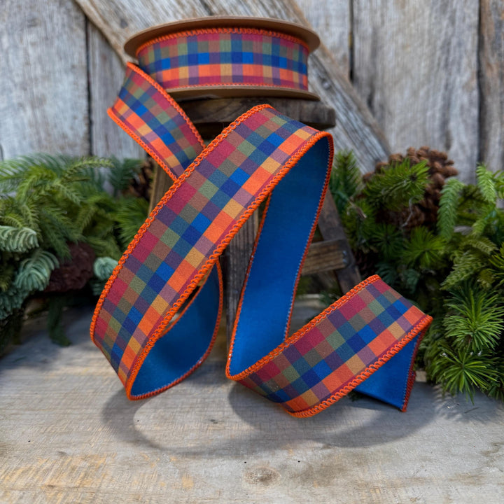 1.5" Blue Fall Plaid Ribbon, Plaid Ribbon