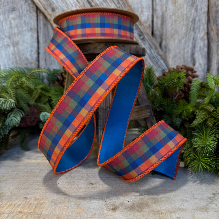 1.5" Blue Fall Plaid Ribbon, Plaid Ribbon