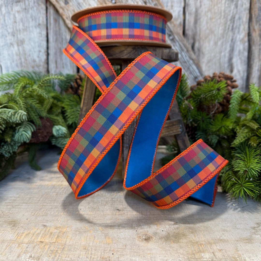 1.5" Blue Fall Plaid Ribbon, Plaid Ribbon