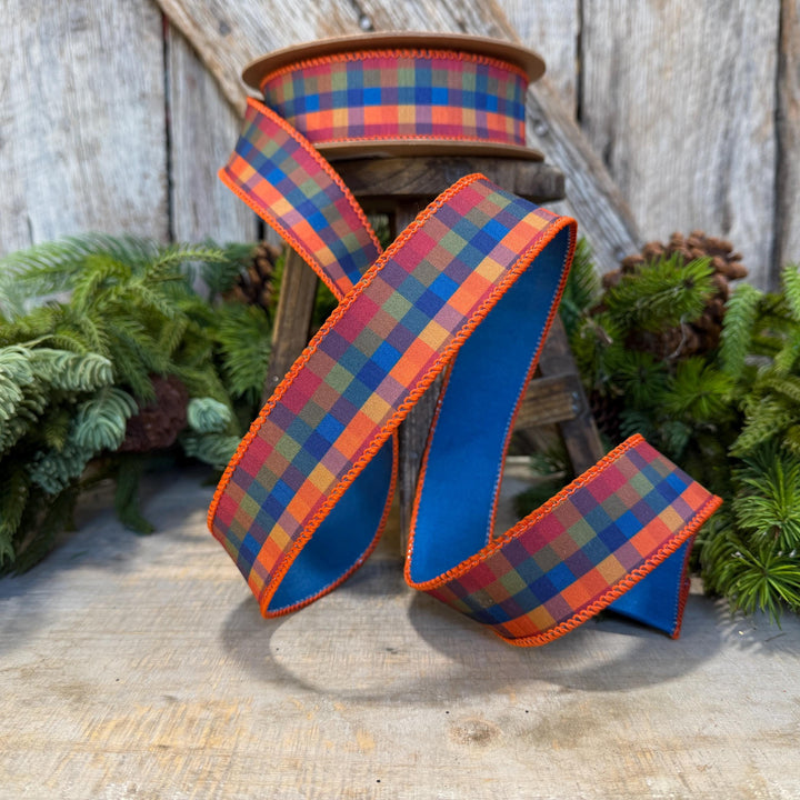 1.5" Blue Fall Plaid Ribbon, Plaid Ribbon