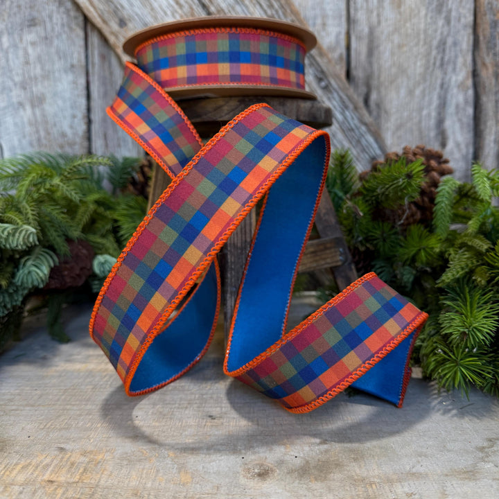 1.5" Blue Fall Plaid Ribbon, Plaid Ribbon