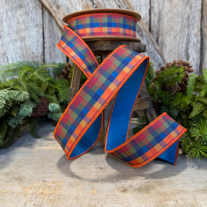 1.5" Blue Fall Plaid Ribbon, Plaid Ribbon