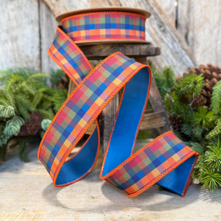 1.5" Blue Fall Plaid Ribbon, Plaid Ribbon