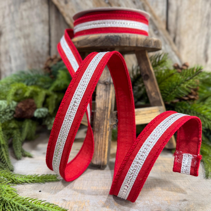 1" Red Silver Twinkle Trim Ribbon, Farrisilk ribbon, Red Silver Jeweled RIbbon