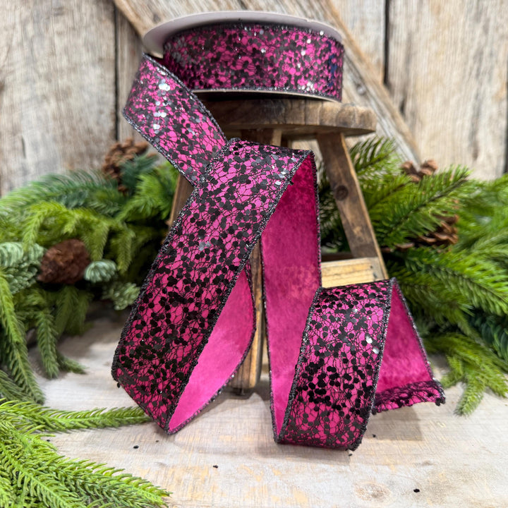 1.5" Hot Pink Halloween Ribbon, Farrisilk Spindle Web Ribbon, Halloween Ribbon, HR020-15