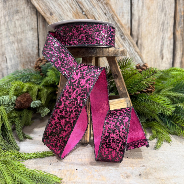 1.5" Hot Pink Halloween Ribbon, Farrisilk Spindle Web Ribbon, Halloween Ribbon, HR020-15