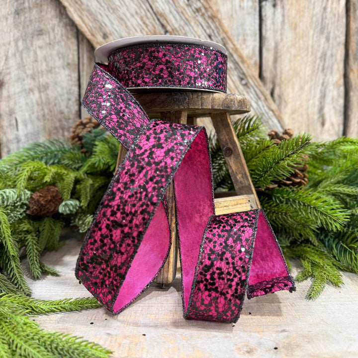 1.5" Hot Pink Halloween Ribbon, Farrisilk Spindle Web Ribbon, Halloween Ribbon, HR020-15