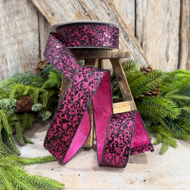 1.5" Hot Pink Halloween Ribbon, Farrisilk Spindle Web Ribbon, Halloween Ribbon, HR020-15