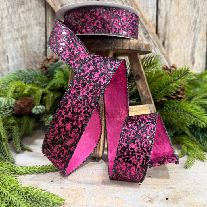 1.5" Hot Pink Halloween Ribbon, Farrisilk Spindle Web Ribbon, Halloween Ribbon, HR020-15