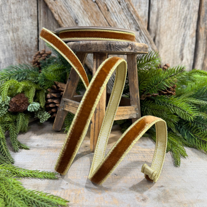 3/4” Pecan Brown Velvet Ribbon, Flashy Velvet Ribbon, Farrisilk ribbon, Brown Velvet ribbon, RG074-35