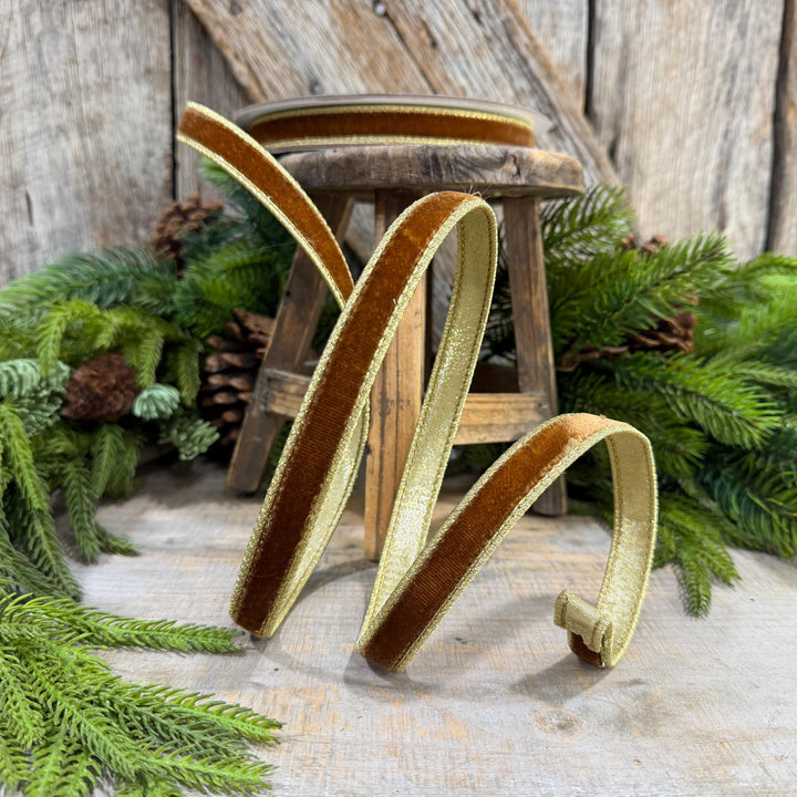 3/4” Pecan Brown Velvet Ribbon, Flashy Velvet Ribbon, Farrisilk ribbon, Brown Velvet ribbon, RG074-35