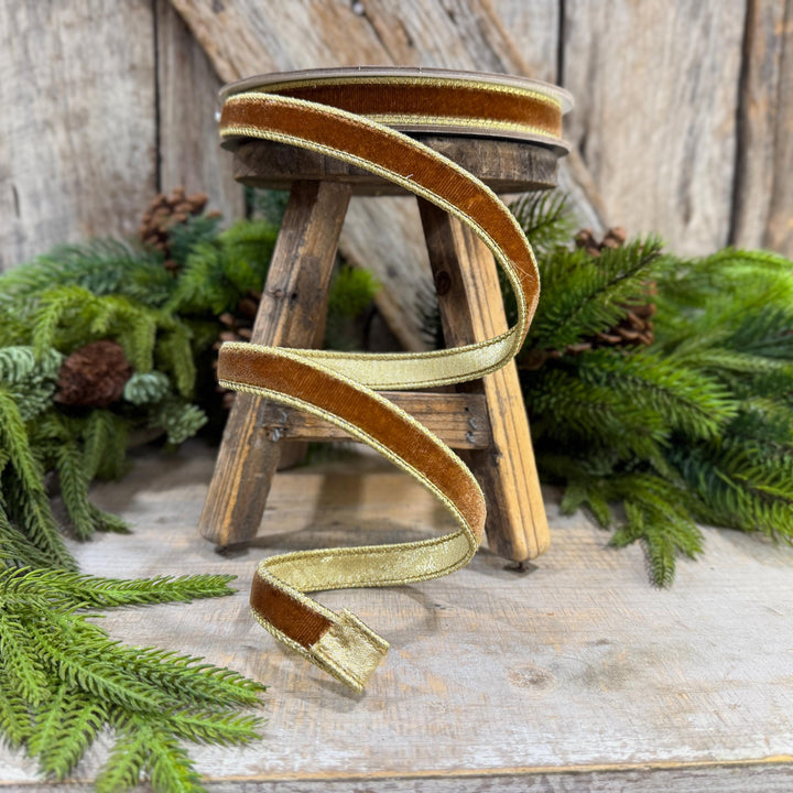 3/4” Pecan Brown Velvet Ribbon, Flashy Velvet Ribbon, Farrisilk ribbon, Brown Velvet ribbon, RG074-35