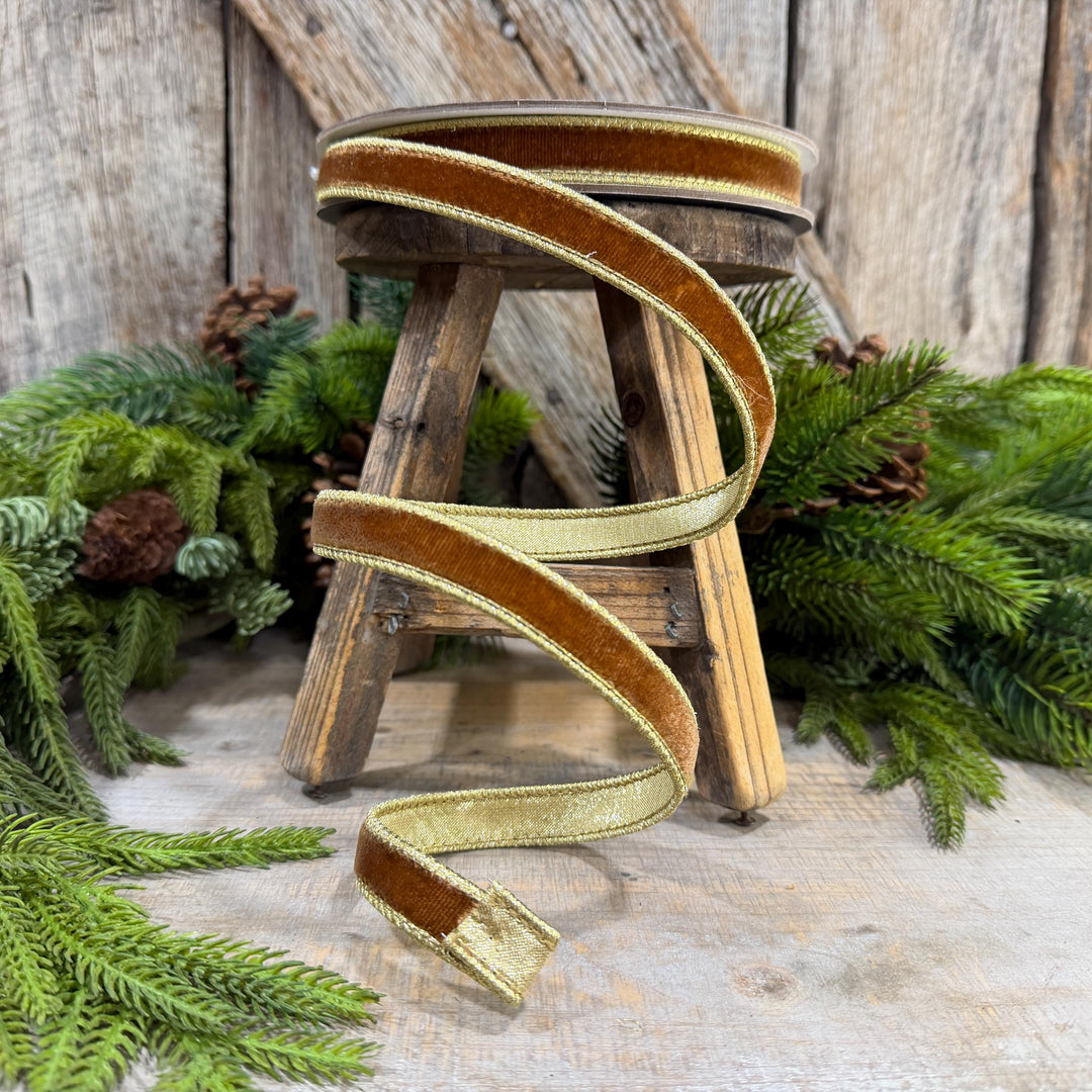 3/4” Pecan Brown Velvet Ribbon, Flashy Velvet Ribbon, Farrisilk ribbon, Brown Velvet ribbon, RG074-35