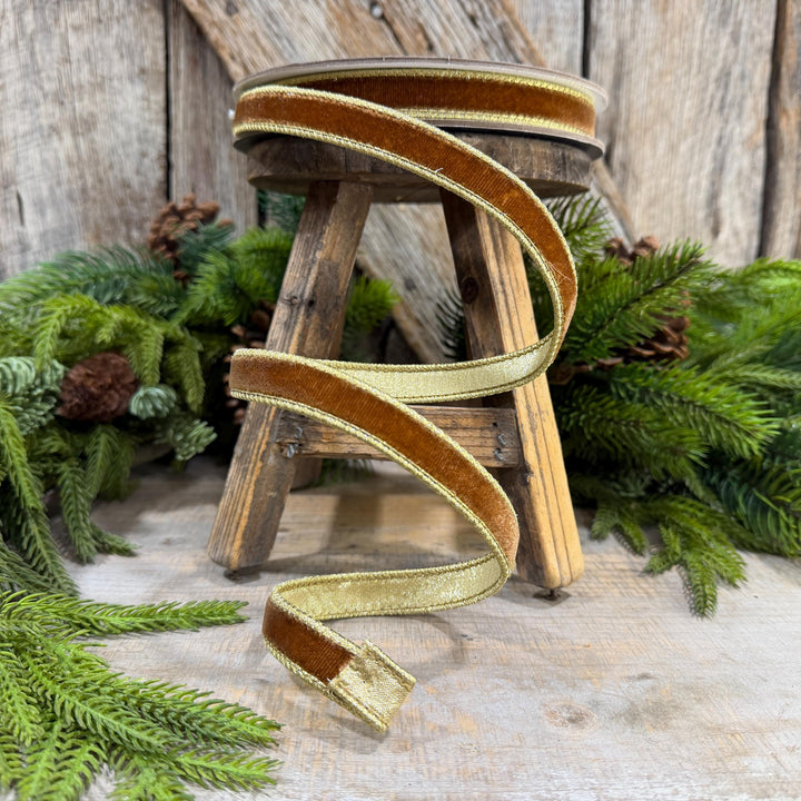 3/4” Pecan Brown Velvet Ribbon, Flashy Velvet Ribbon, Farrisilk ribbon, Brown Velvet ribbon, RG074-35