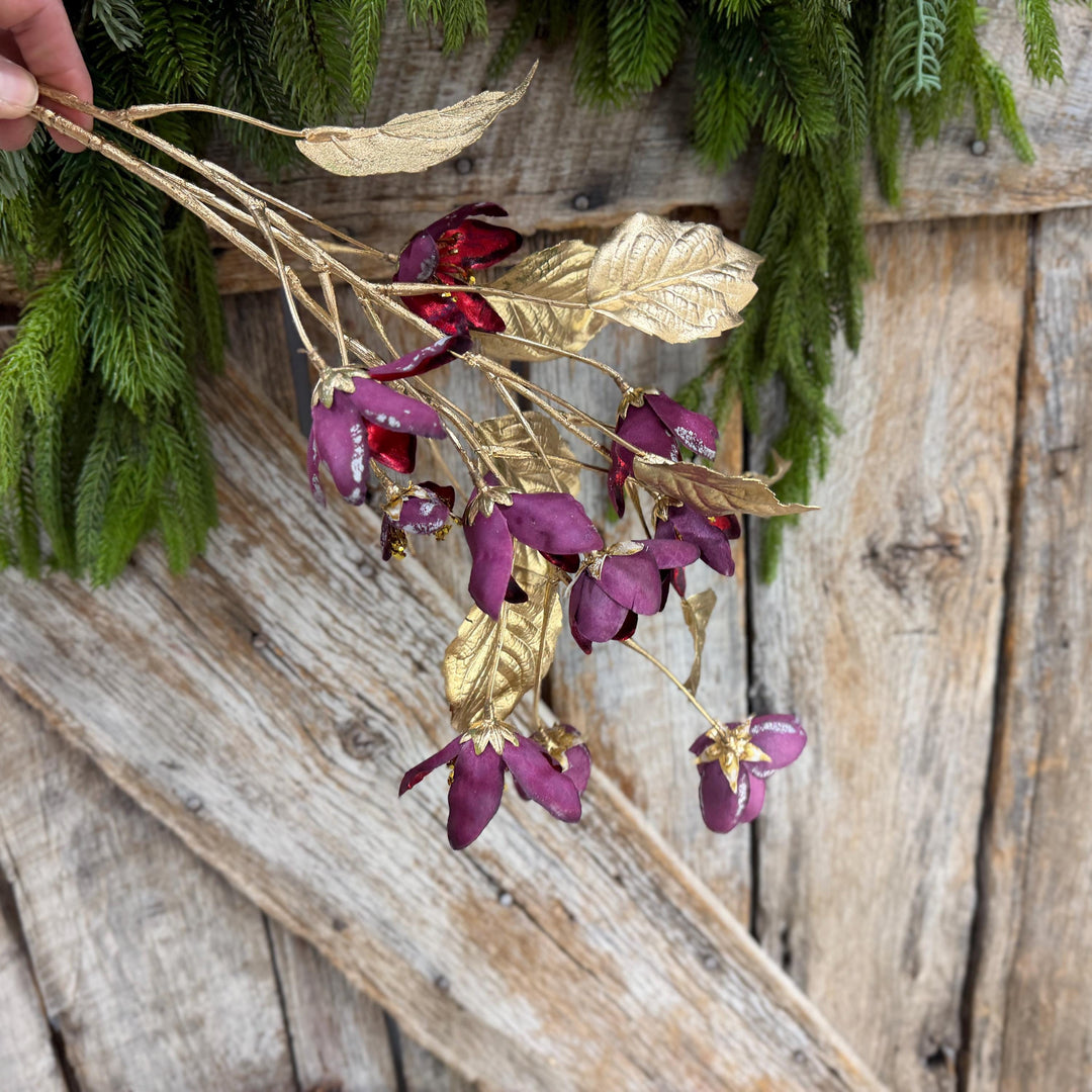 27" Burgundy Blossom Spray, Burgundy Christmas Floral Spray