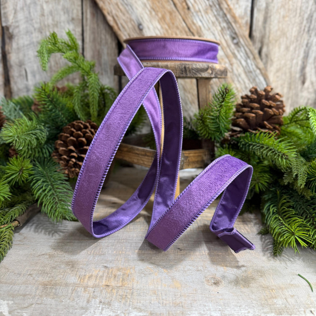 1" Purple Velvet Ribbon, Christmas Ribbon, Purple double sided velvet ribbon