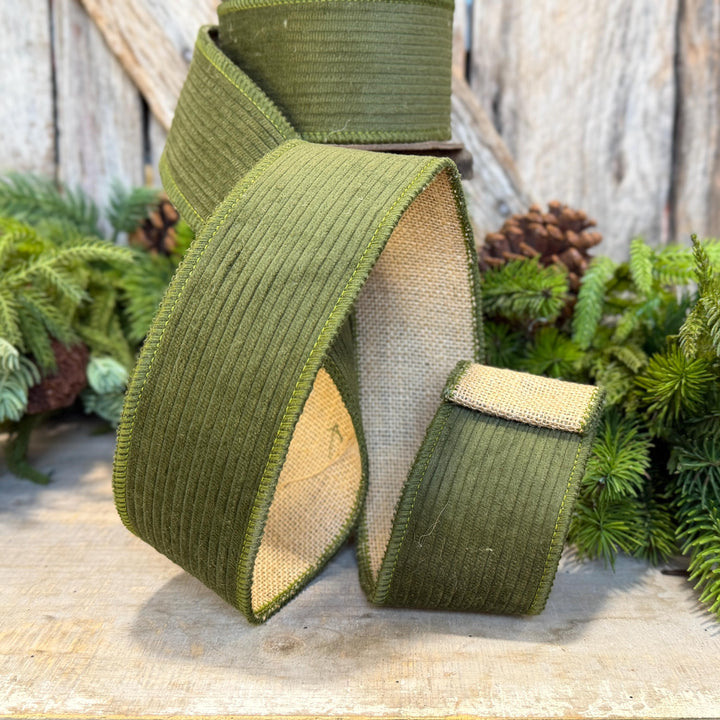 2.5" Moss Green Corduroy Ribbon, Fall Ribbon, Christmas Ribbon