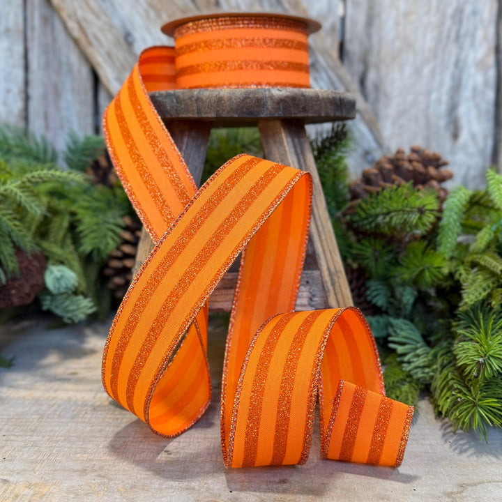 1.5" Orange glitter stripe ribbon, Halloween Ribbon, Fall Ribbon