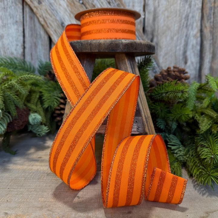 1.5" Orange glitter stripe ribbon, Halloween Ribbon, Fall Ribbon