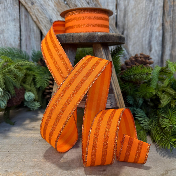 1.5" Orange glitter stripe ribbon, Halloween Ribbon, Fall Ribbon