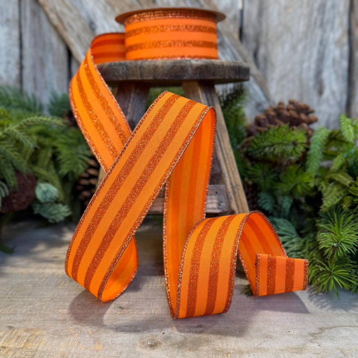 1.5" Orange glitter stripe ribbon, Halloween Ribbon, Fall Ribbon