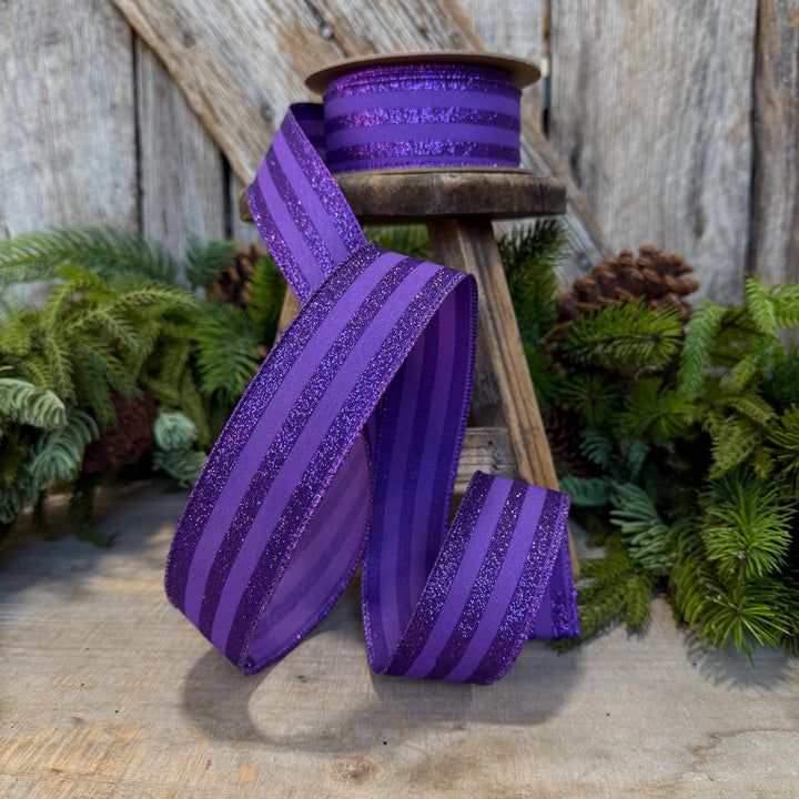 1.5" Purple glitter stripe ribbon, Halloween Ribbon, Purple Ribbon