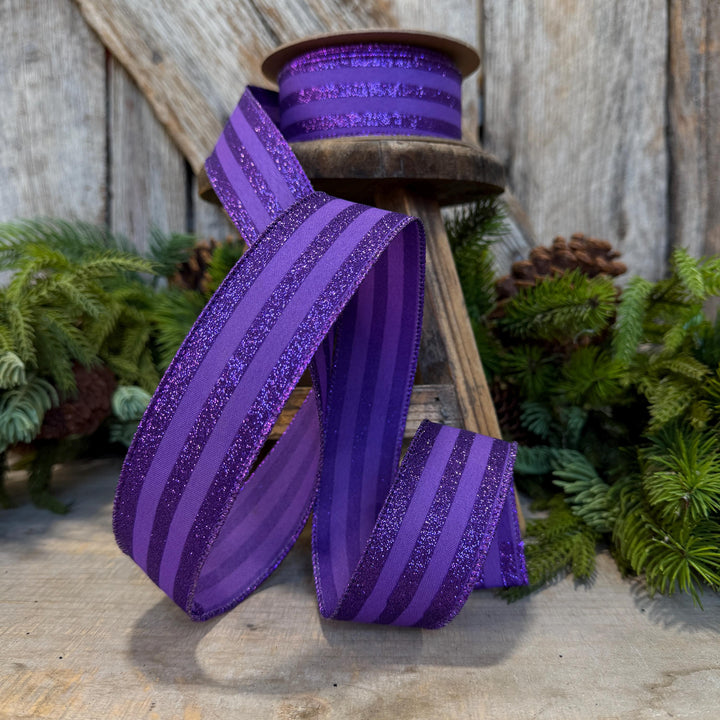 1.5" Purple glitter stripe ribbon, Halloween Ribbon, Purple Ribbon
