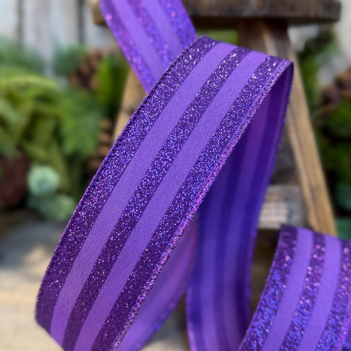 1.5" Purple glitter stripe ribbon, Halloween Ribbon, Purple Ribbon