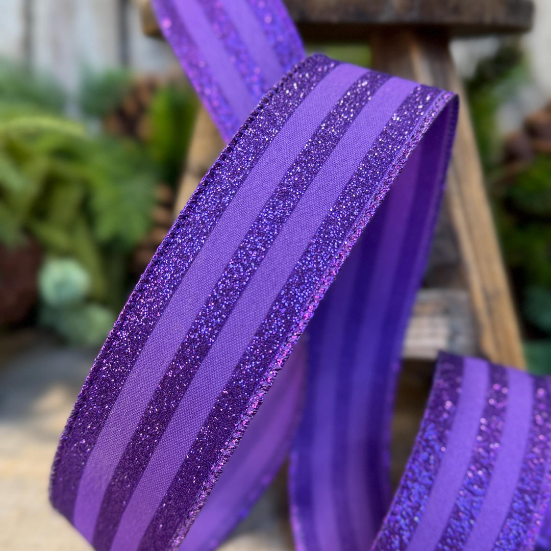 1.5" Purple glitter stripe ribbon, Halloween Ribbon, Purple Ribbon