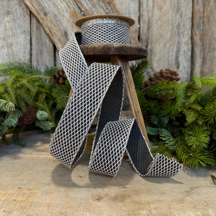 1.5" Black Silver Harlequin Ribbon, Halloween Ribbon