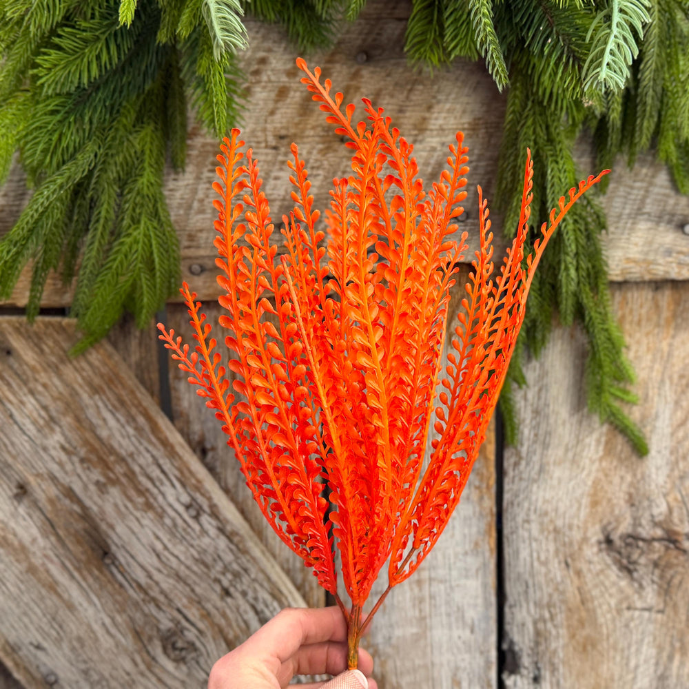 16" Orange Beaded Grass Spray, Orange Greenery, Halloween Beaded Grass