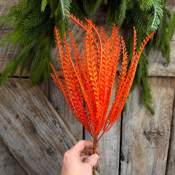 16" Orange Beaded Grass Spray, Orange Greenery, Halloween Beaded Grass