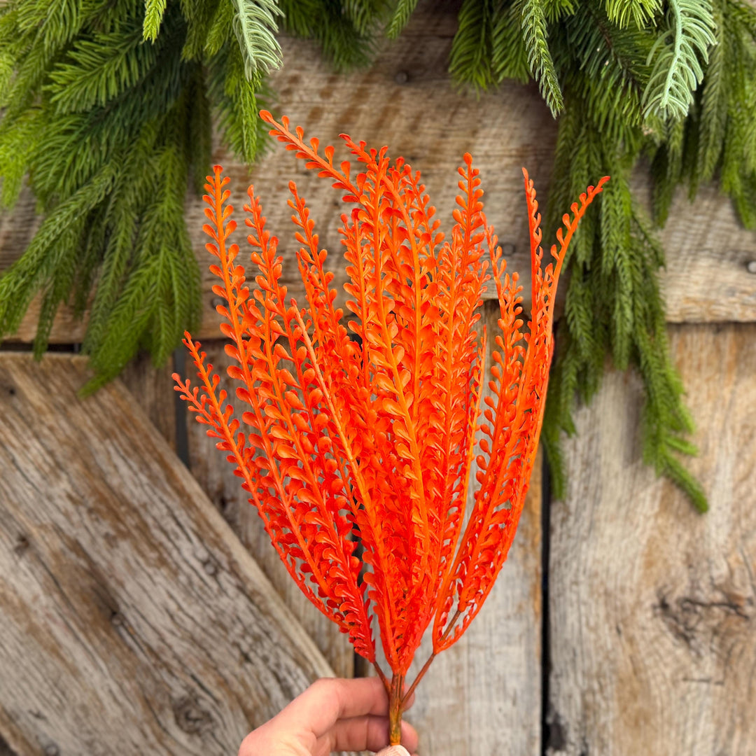 16" Orange Beaded Grass Spray, Orange Greenery, Halloween Beaded Grass