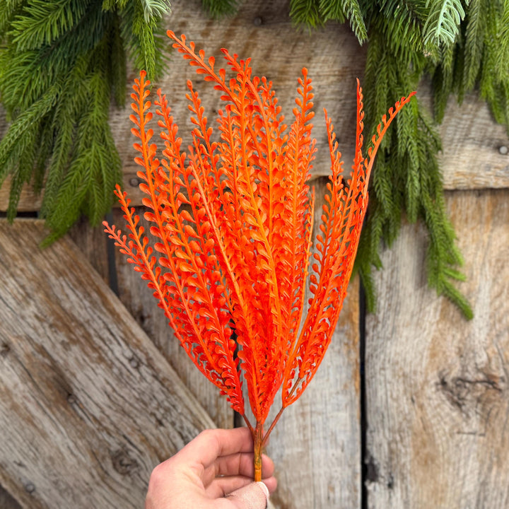 16" Orange Beaded Grass Spray, Orange Greenery, Halloween Beaded Grass