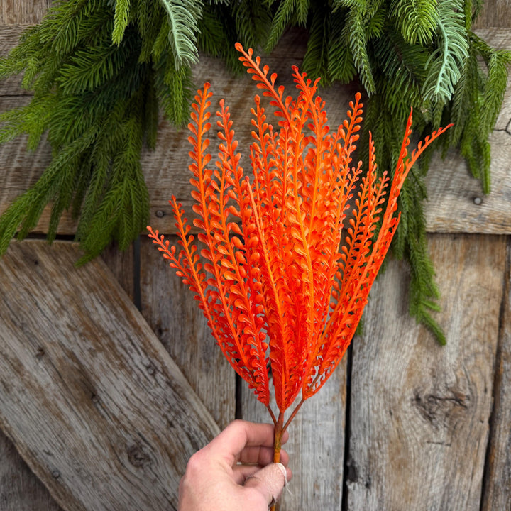16" Orange Beaded Grass Spray, Orange Greenery, Halloween Beaded Grass